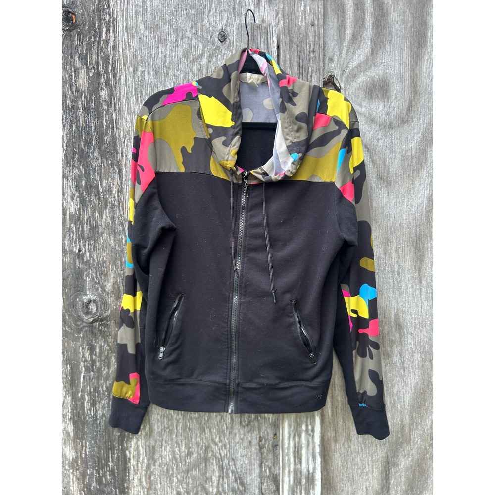 Nicki Minaj Neon Camo Full Zip Hoodie Black Multi Color Funnel Neck XL